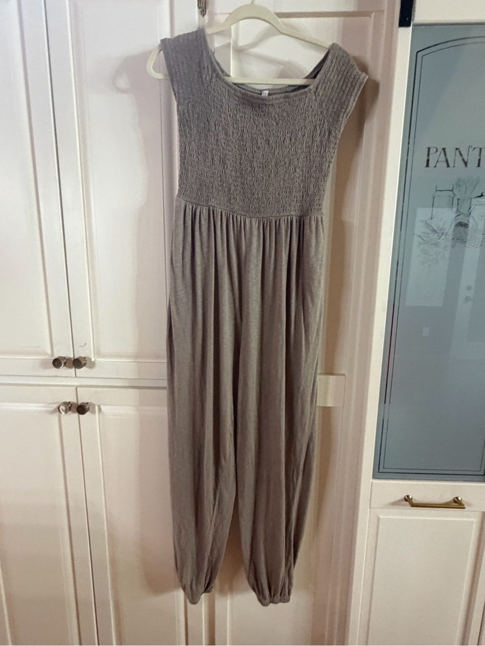 American Eagle Smocked Bodice Sleeveless Women’s Jumpsuit - beige